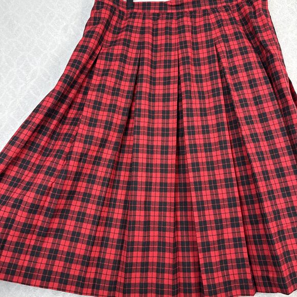 Vtg Worsted Wool Skirt 22W Red Black Plaid Pleats Academia Preppy Old Money Kilt - Picture 2 of 13